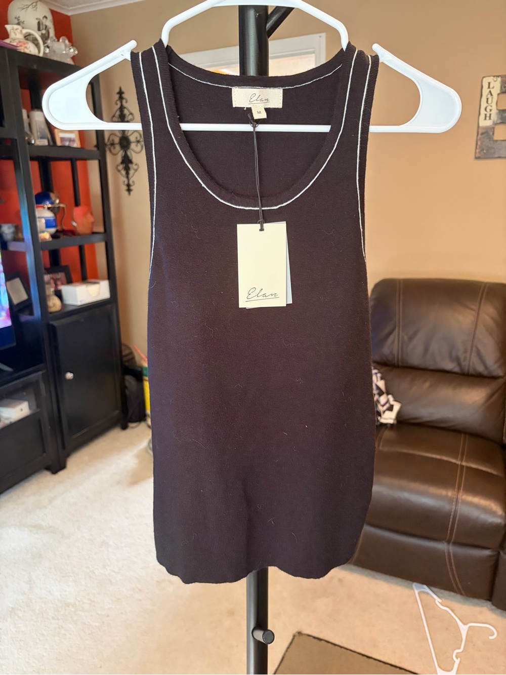 Elan Black Tank with White Contrast Trim Size M NWT